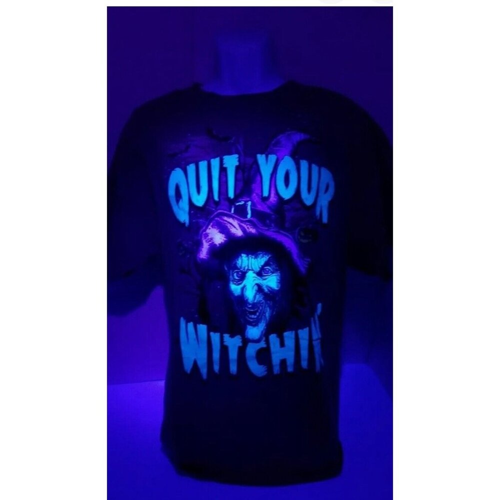 Vin Halloween T Shirt Y2K 2000 Mens  XL Quit Your Witchin Witch Face Purple #117